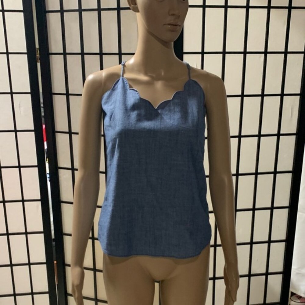 J Crew Elegant Blue Scalloped Camisole